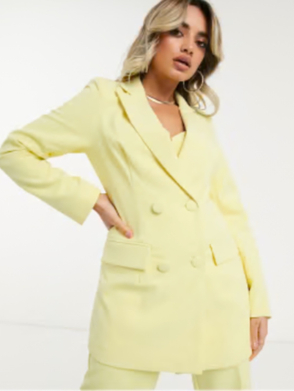 4th + Reckless Petite exclusive double breasted blazer in lemon